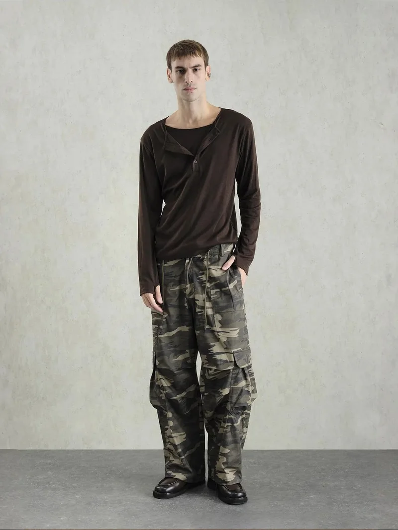 Giesto GIESTO Buttoned Crew Neck Long Sleeve T-Shirt